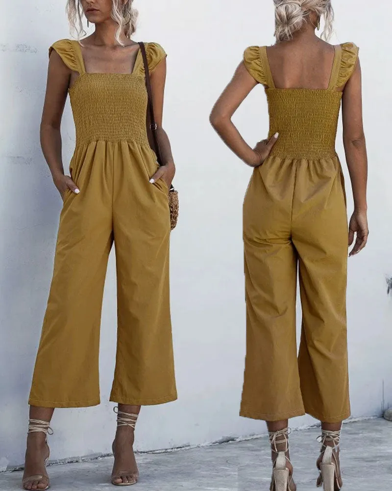 Lotus Leaf Sleeve Jumpsuit Loose Cropped Trousers