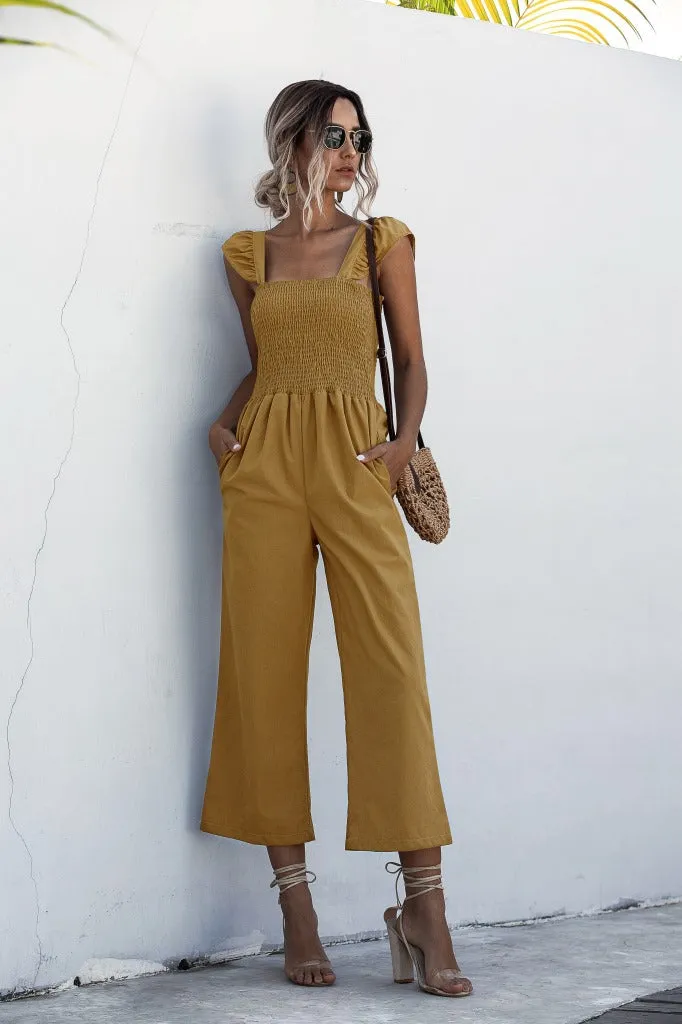 Lotus Leaf Sleeve Jumpsuit Loose Cropped Trousers