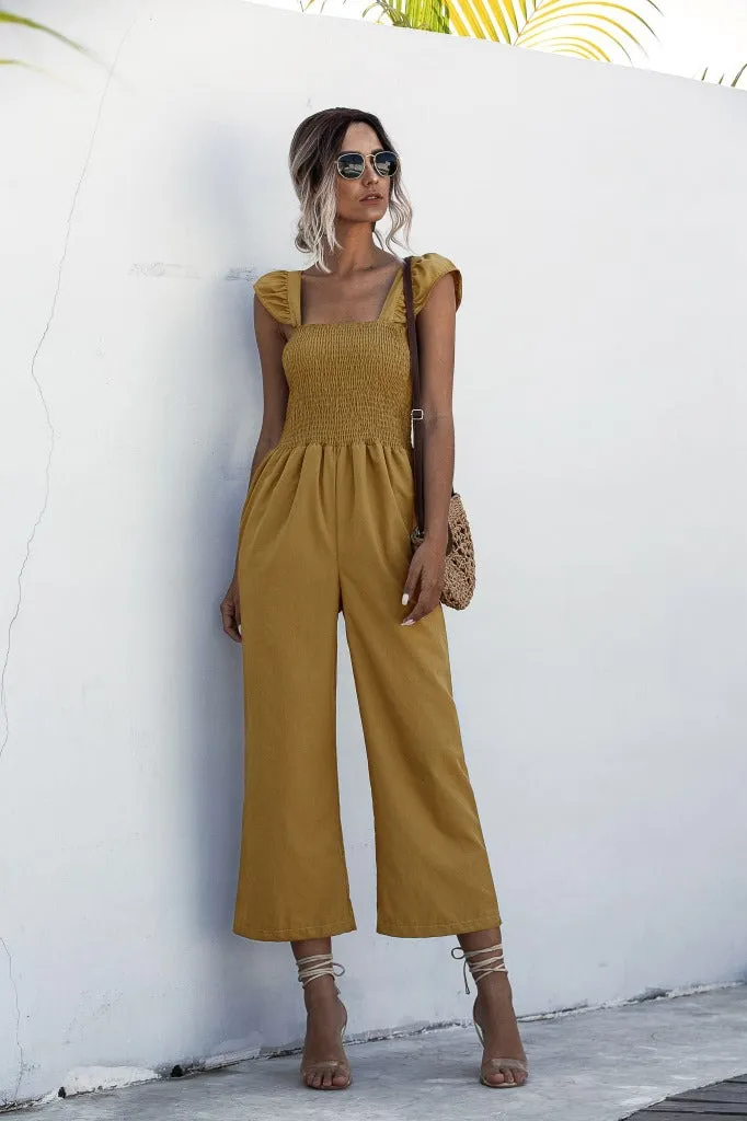 Lotus Leaf Sleeve Jumpsuit Loose Cropped Trousers