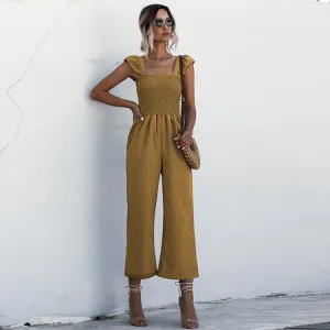 Lotus Leaf Sleeve Jumpsuit Loose Cropped Trousers