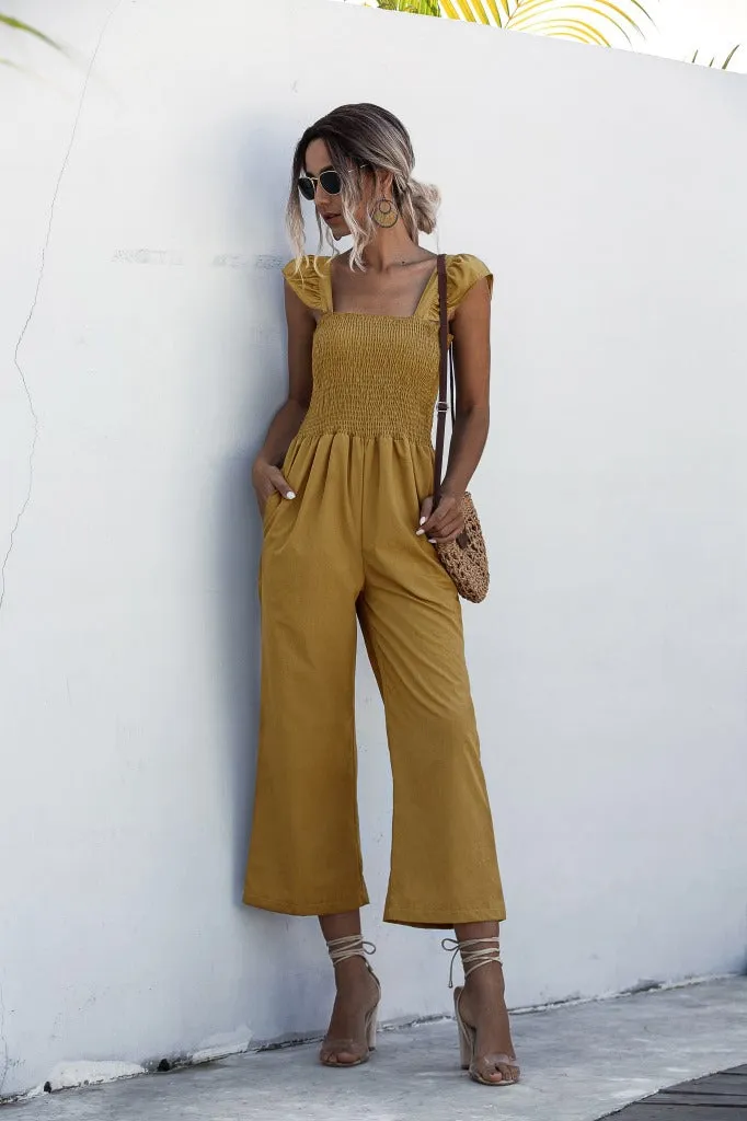 Lotus Leaf Sleeve Jumpsuit Loose Cropped Trousers