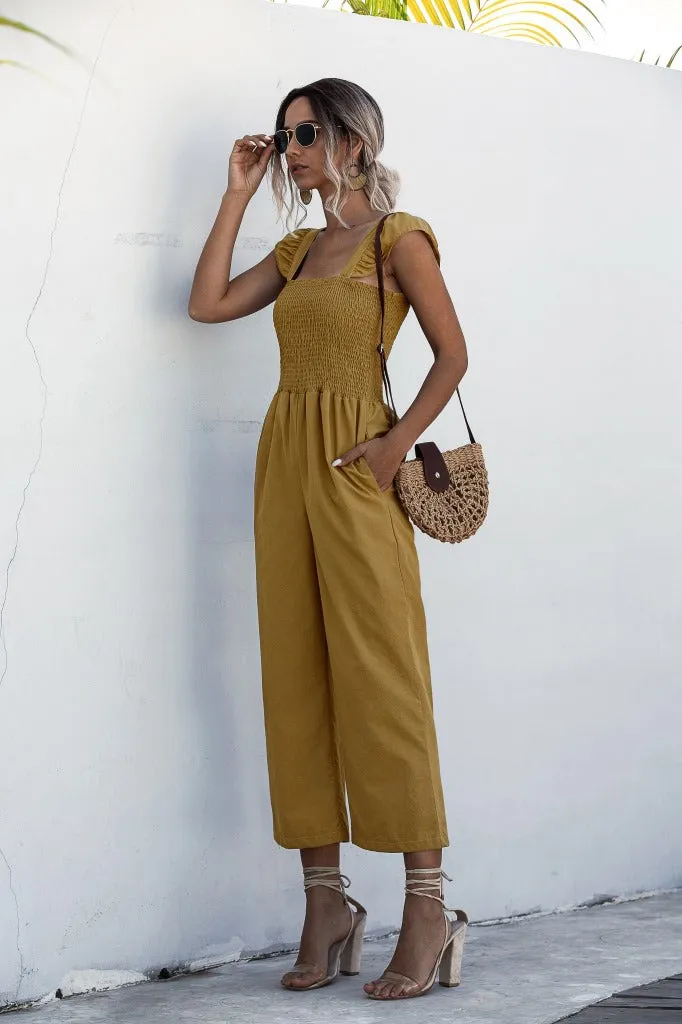 Lotus Leaf Sleeve Jumpsuit Loose Cropped Trousers