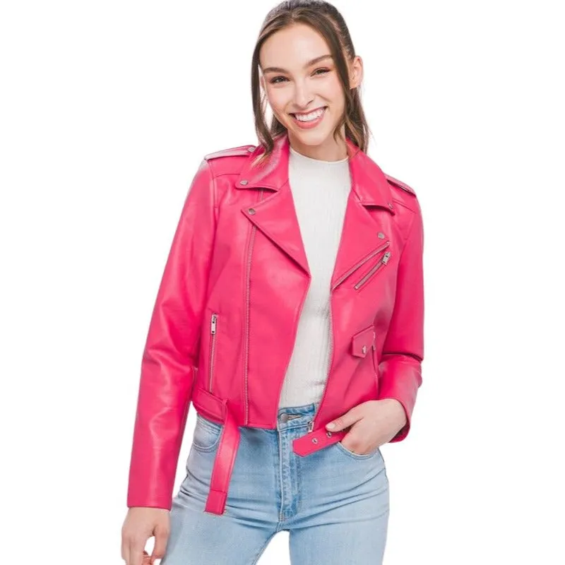 Love Tree Black Faux Leather Zip Up Biker Moto Jacket 8654JH