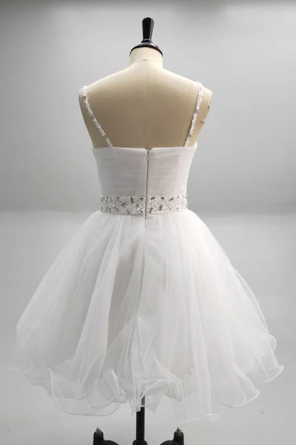 Lovely Spaghetti Strap Ruffled Short Organza Dress With Beaded Waistline-BU_708720