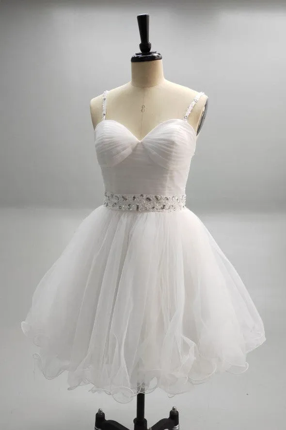 Lovely Spaghetti Strap Ruffled Short Organza Dress With Beaded Waistline-BU_708720