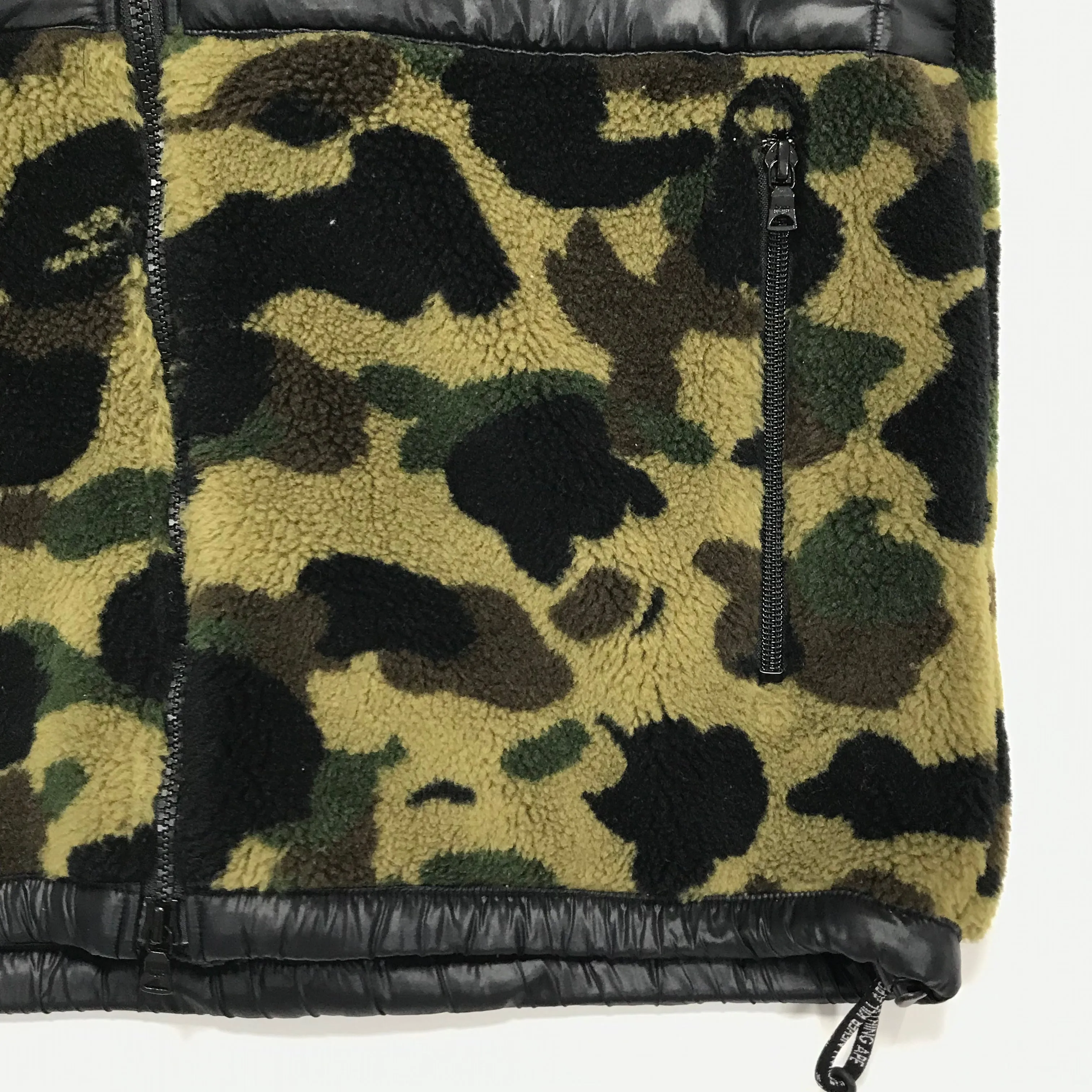 [M] A Bathing Ape Bape 1st Camo Boa Fleece Hooded Vest Green