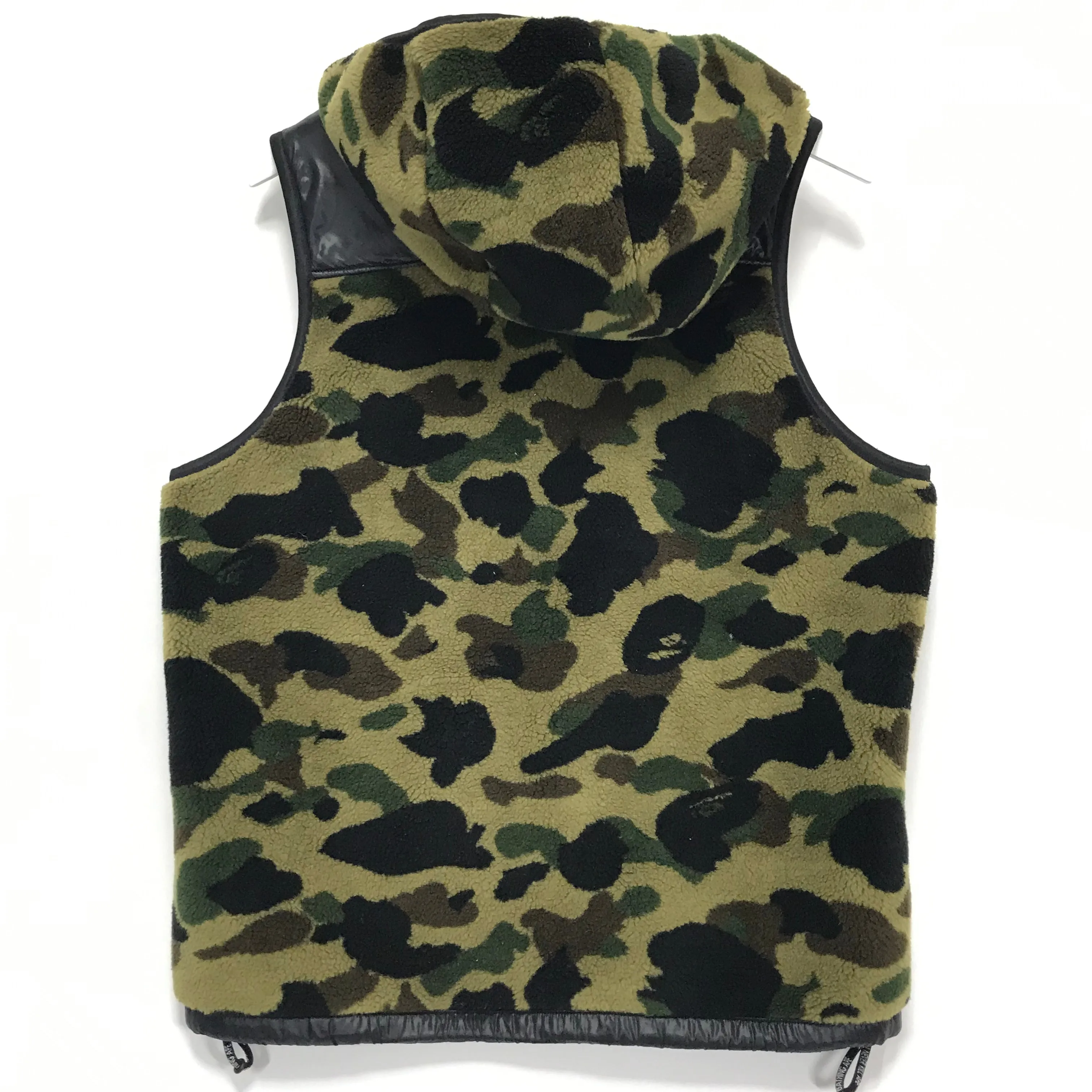 [M] A Bathing Ape Bape 1st Camo Boa Fleece Hooded Vest Green