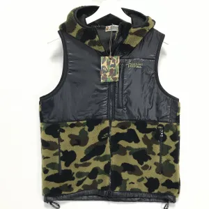 [M] A Bathing Ape Bape 1st Camo Boa Fleece Hooded Vest Green