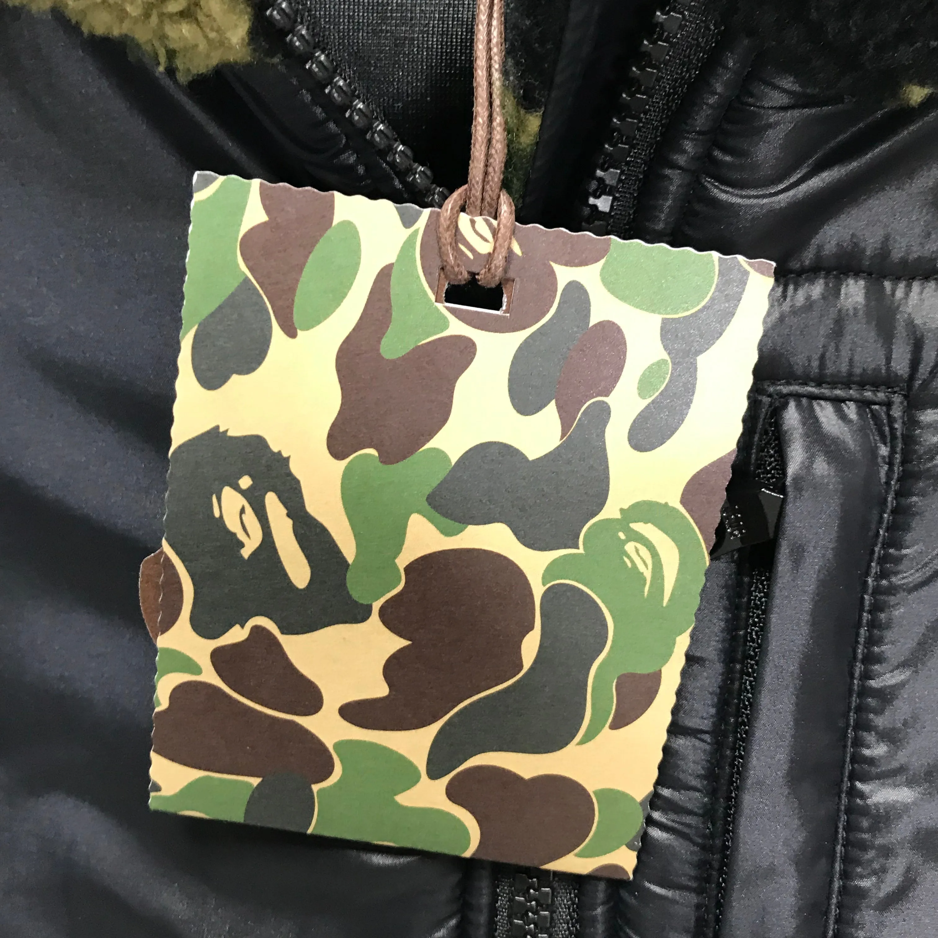 [M] A Bathing Ape Bape 1st Camo Boa Fleece Hooded Vest Green