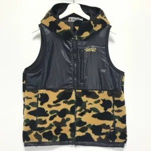 [M] A Bathing Ape Bape 1st Camo Boa Fleece Hooded Vest Yellow