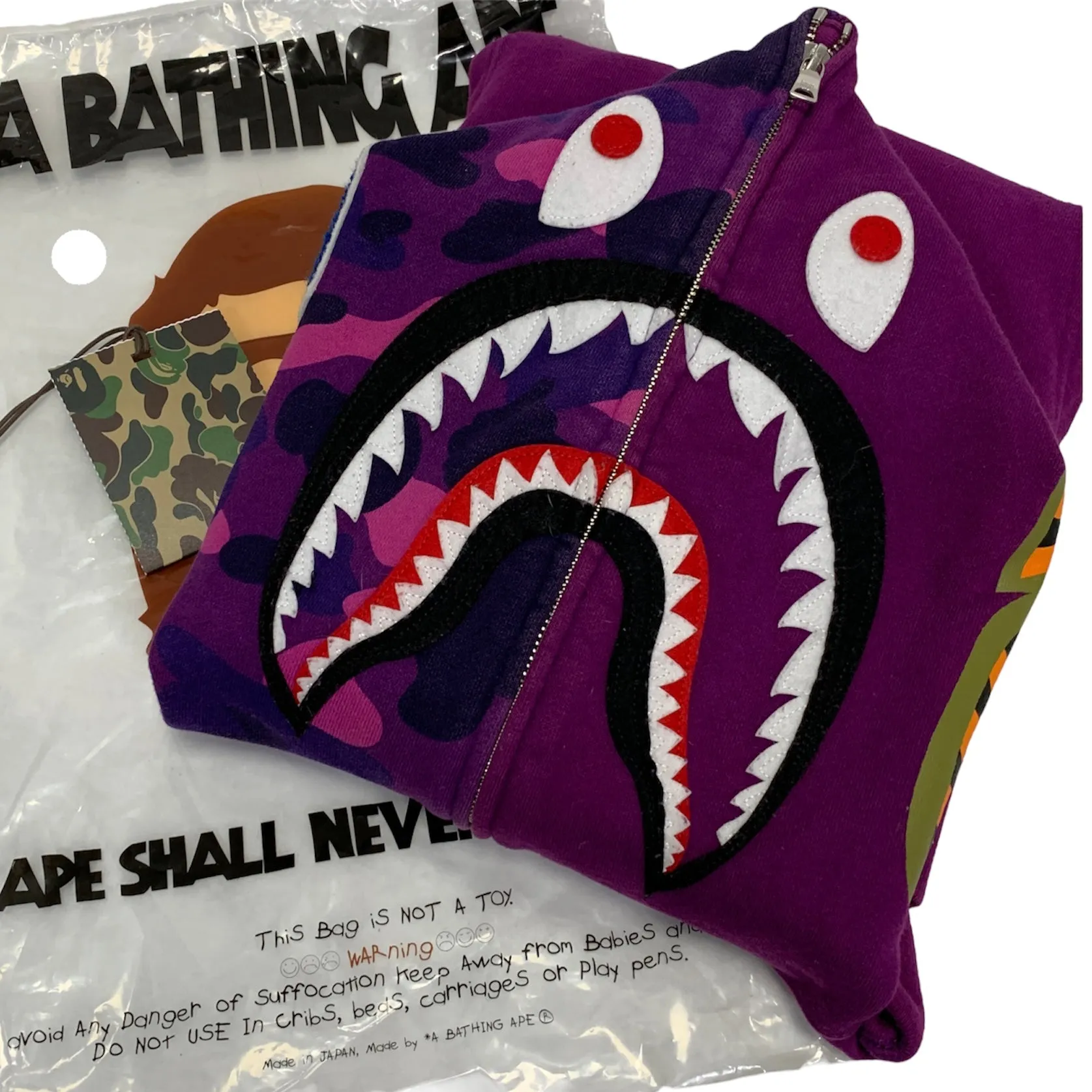 [M] A Bathing Ape Bape WGM Color Camo Sleeve Shark Hoodie Sweatshirt