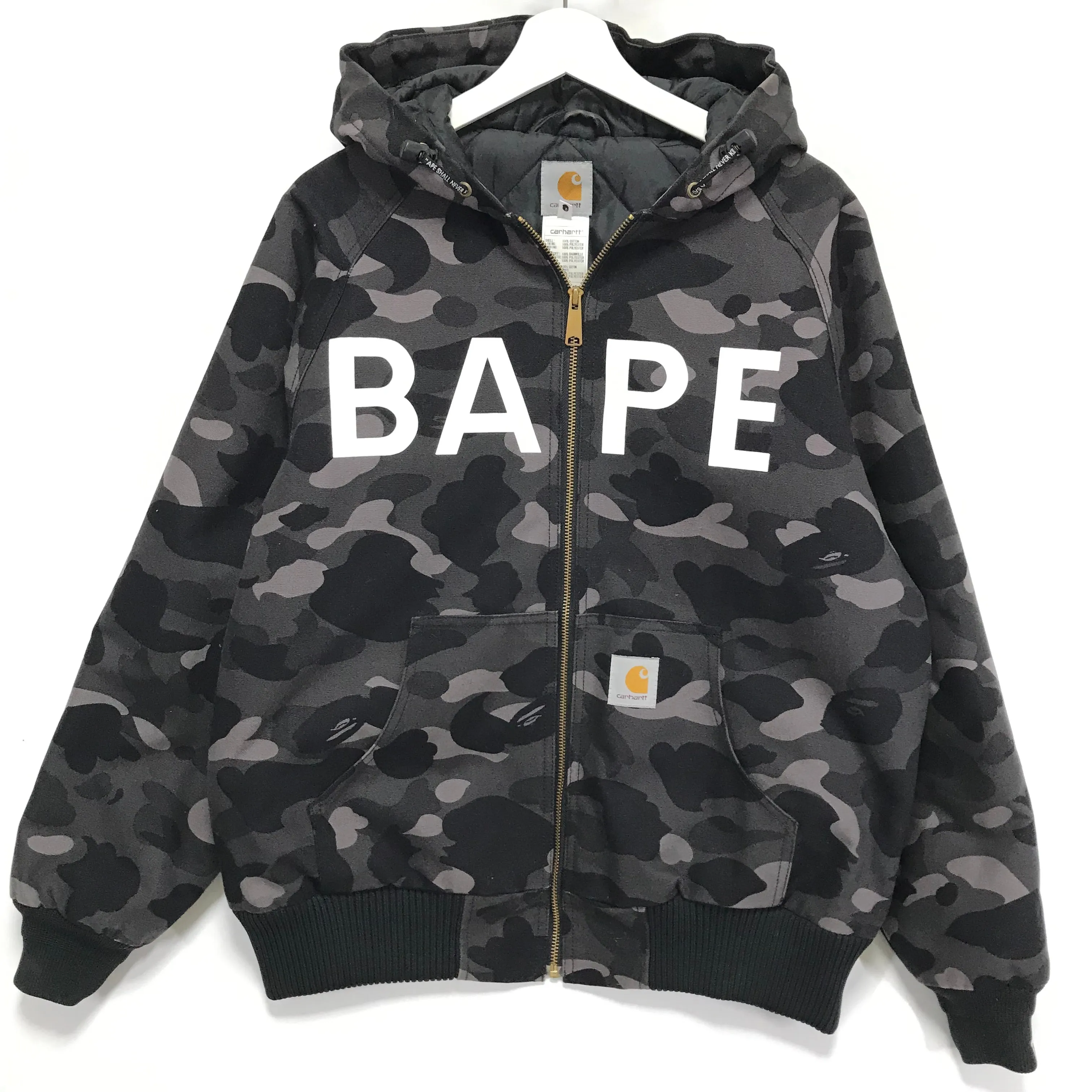 [M] A Bathing Ape Bape x Carhartt Camo Hooded Jacket Black