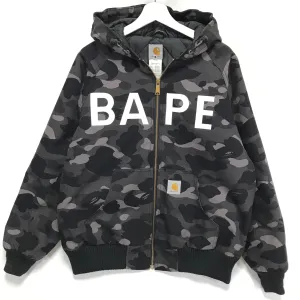 [M] A Bathing Ape Bape x Carhartt Camo Hooded Jacket Black