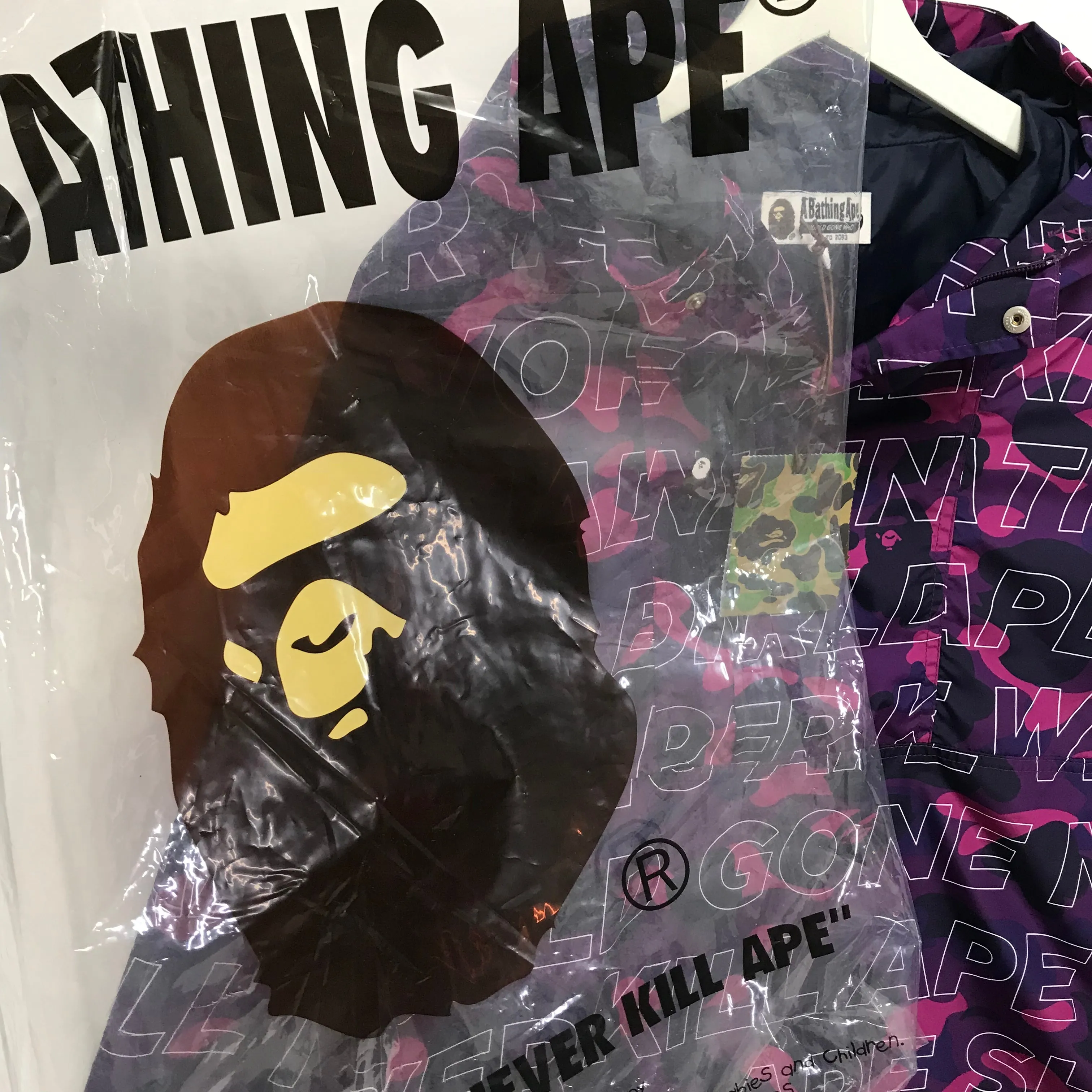 [M] DS! A Bathing Ape Bape Text Camo Anorak Jacket Purple