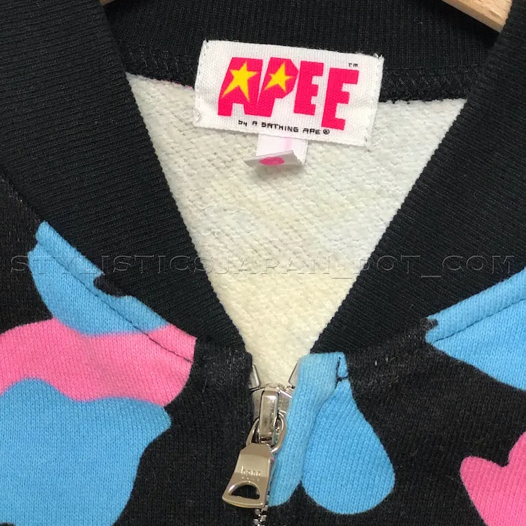 [M] Women's! A Bathing Ape Apee (Bape) Cotton Candy Sweat Bomber Jacket Black