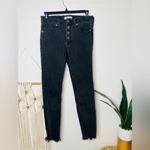 Madewell denim jeans 9&quot; Mid-Rise Skinny Berkeley Black Button-Through Edition