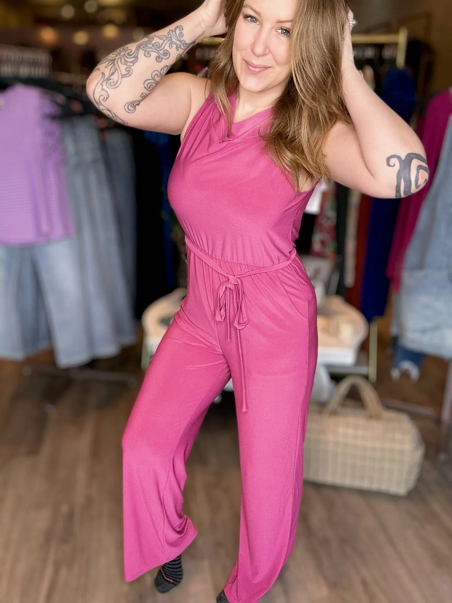Magenta Cowl Neck JumpSuit