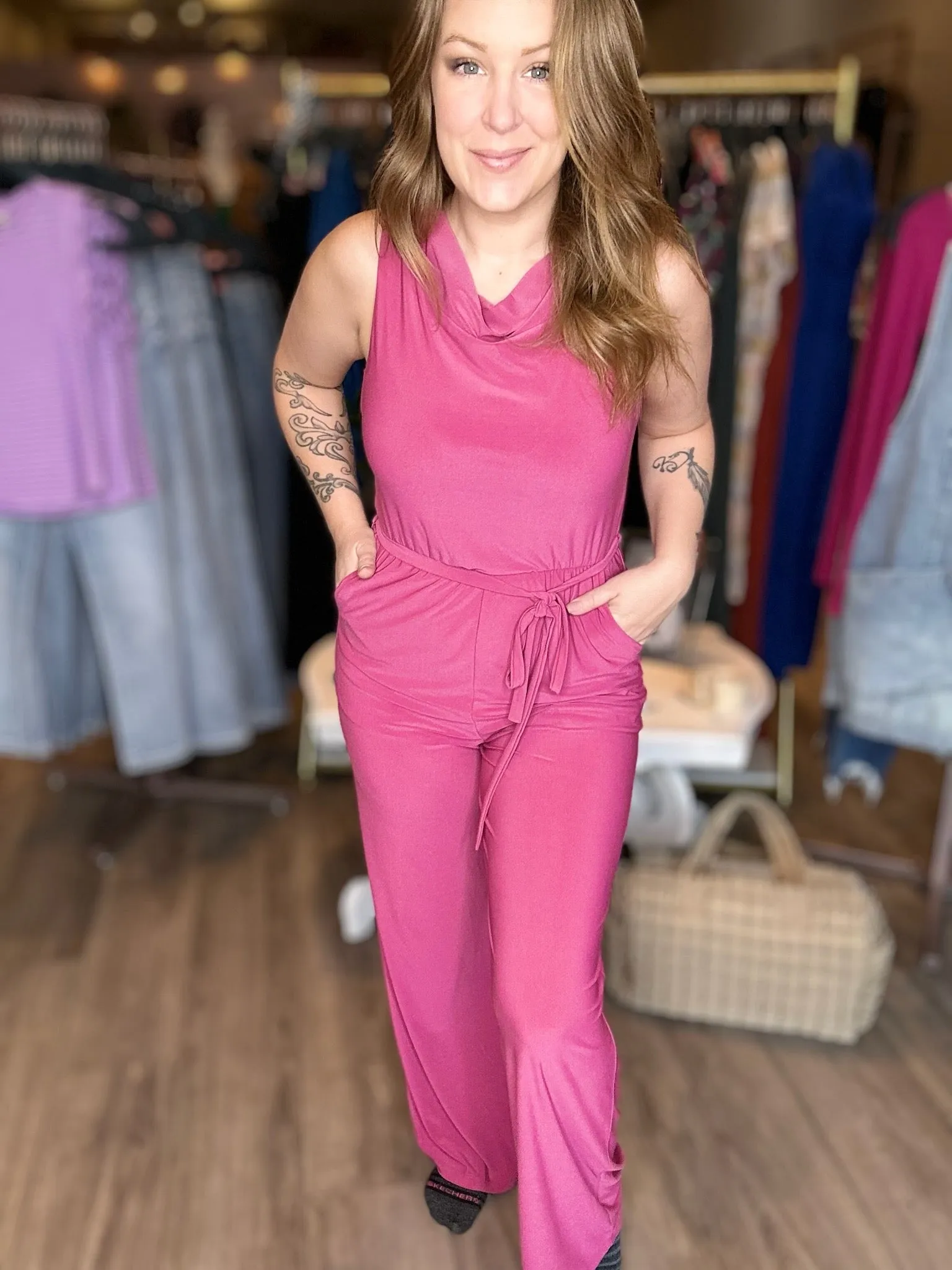 Magenta Cowl Neck JumpSuit