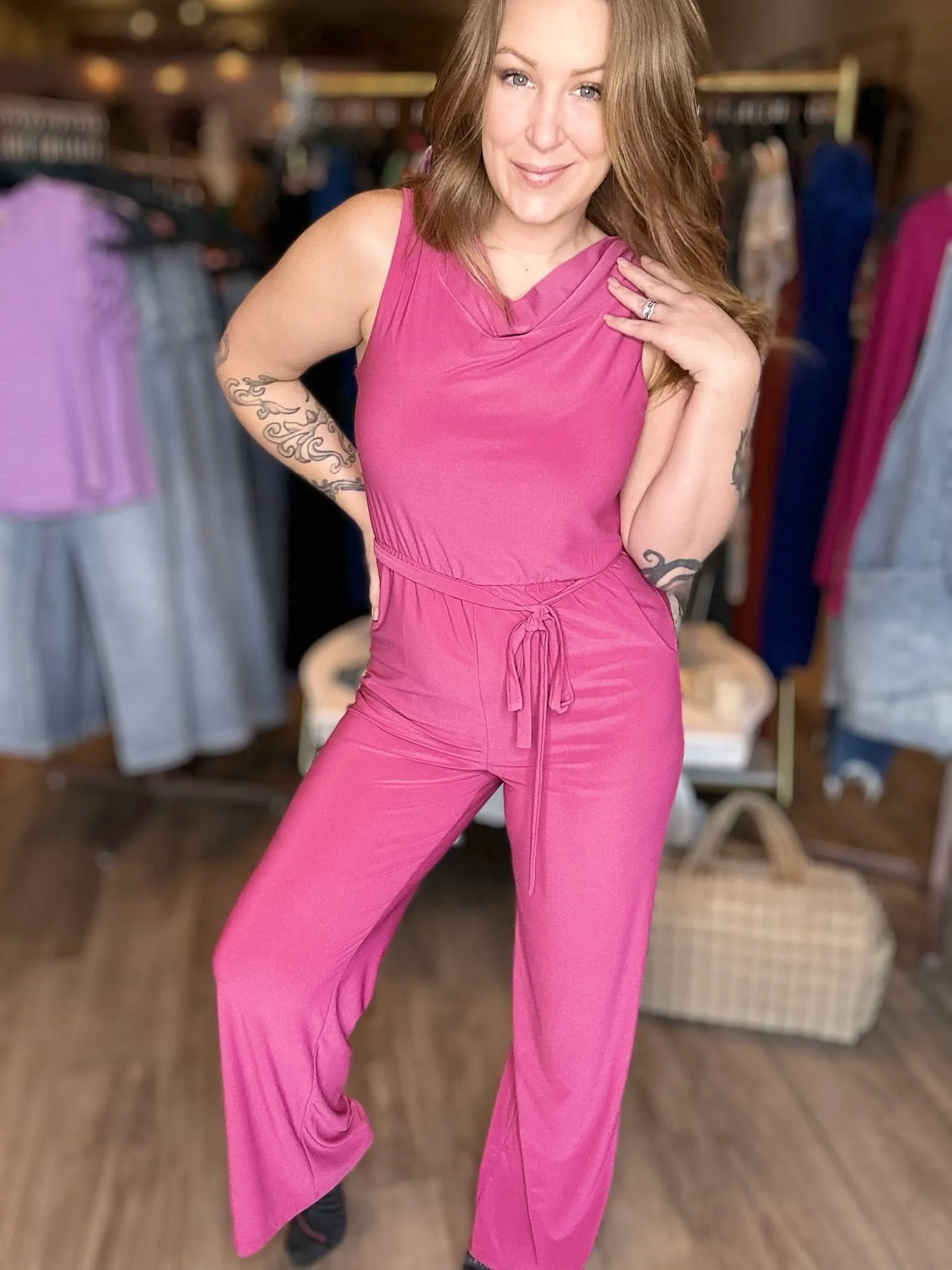 Magenta Cowl Neck JumpSuit