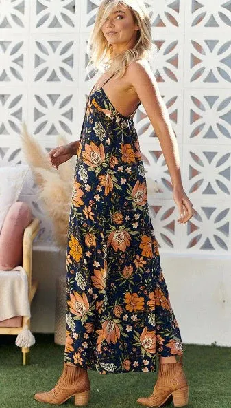 Mali Jumpsuit - Navy/Orange