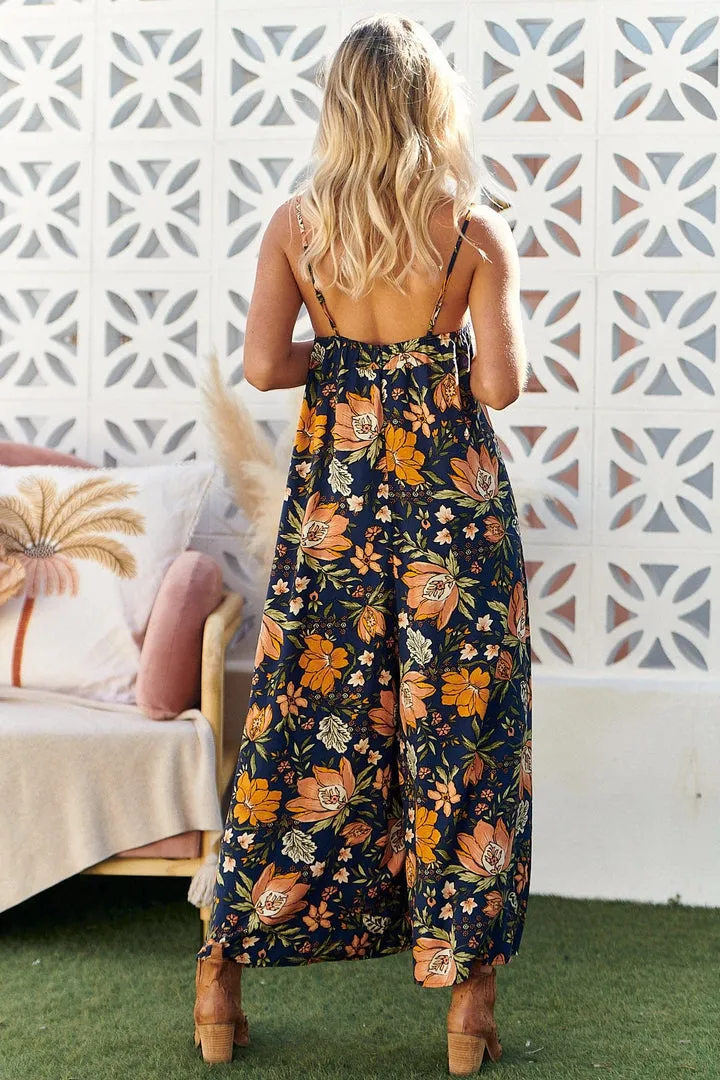Mali Jumpsuit - Navy/Orange