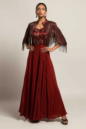 Maroon Ajrakh Jumpsuit & Jacket