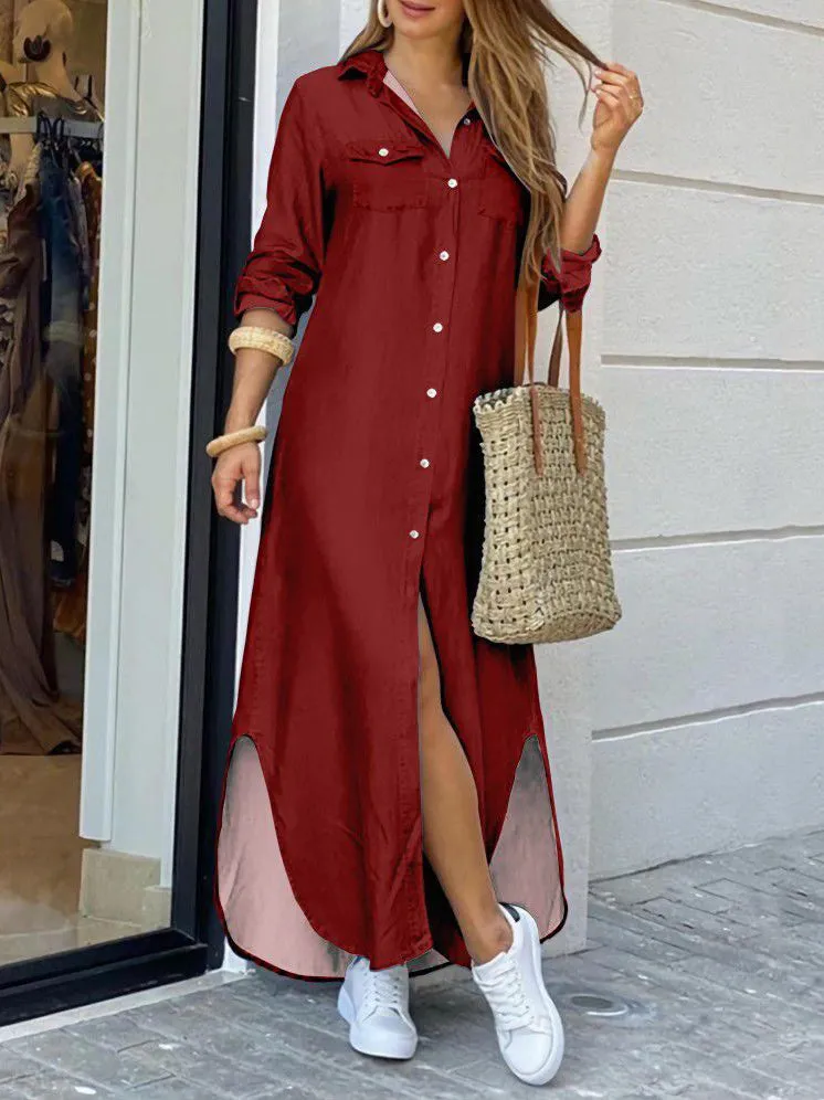 Maroon Conversational Printed Shirt Dress