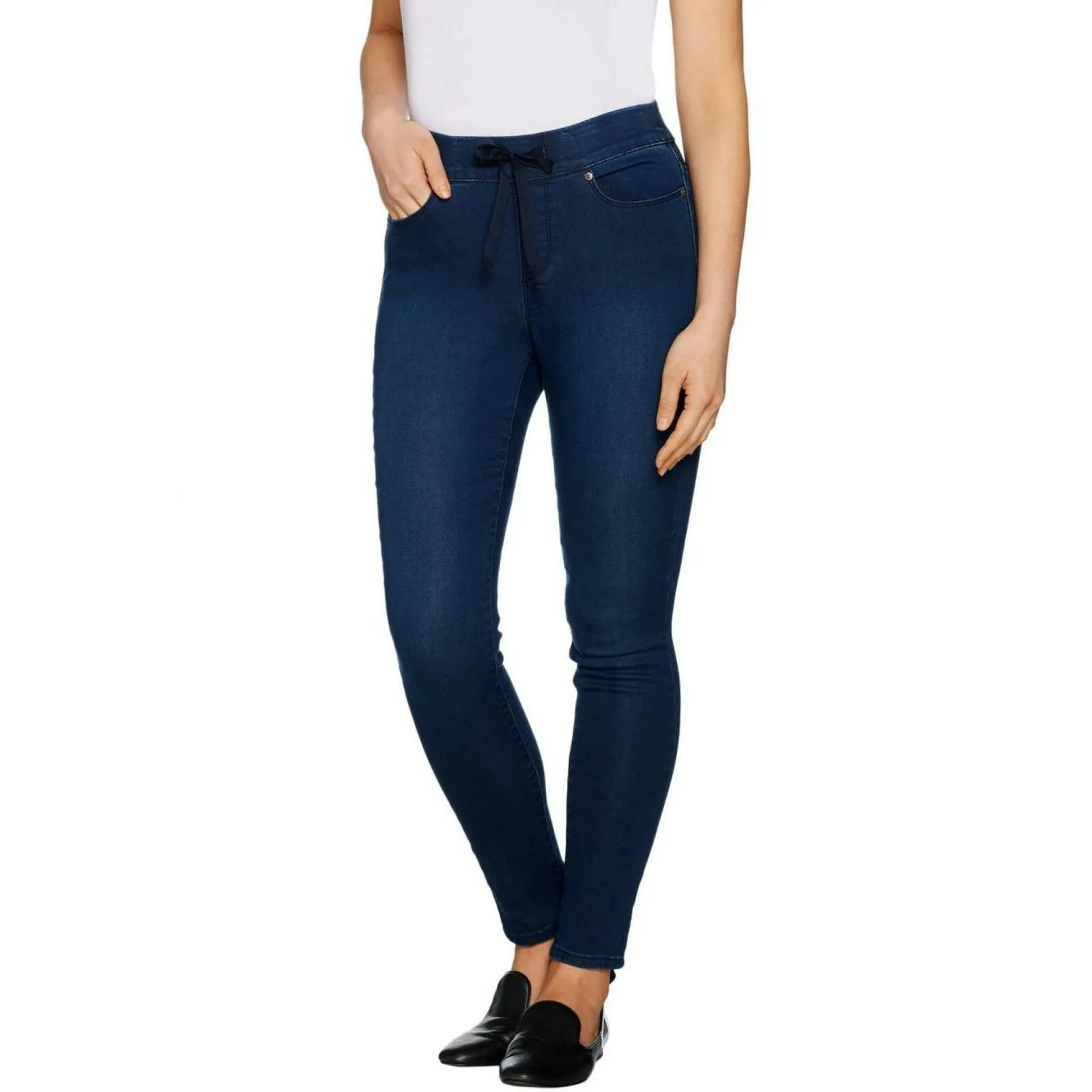 Martha Stewart Petite Knit Denim Pull-On Faux Drawstring Jeans