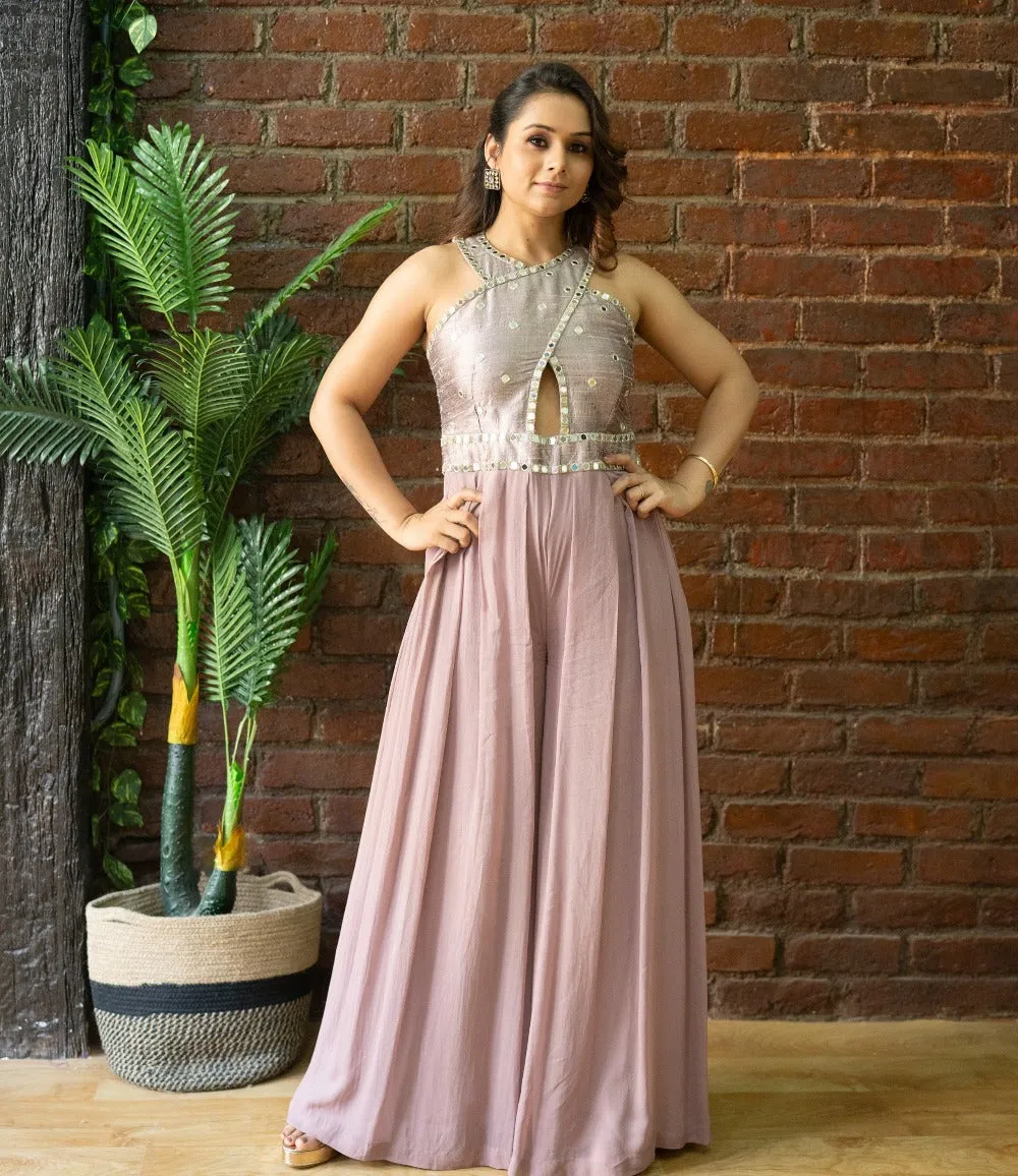 Mauve Mirror Work Jumpsuit
