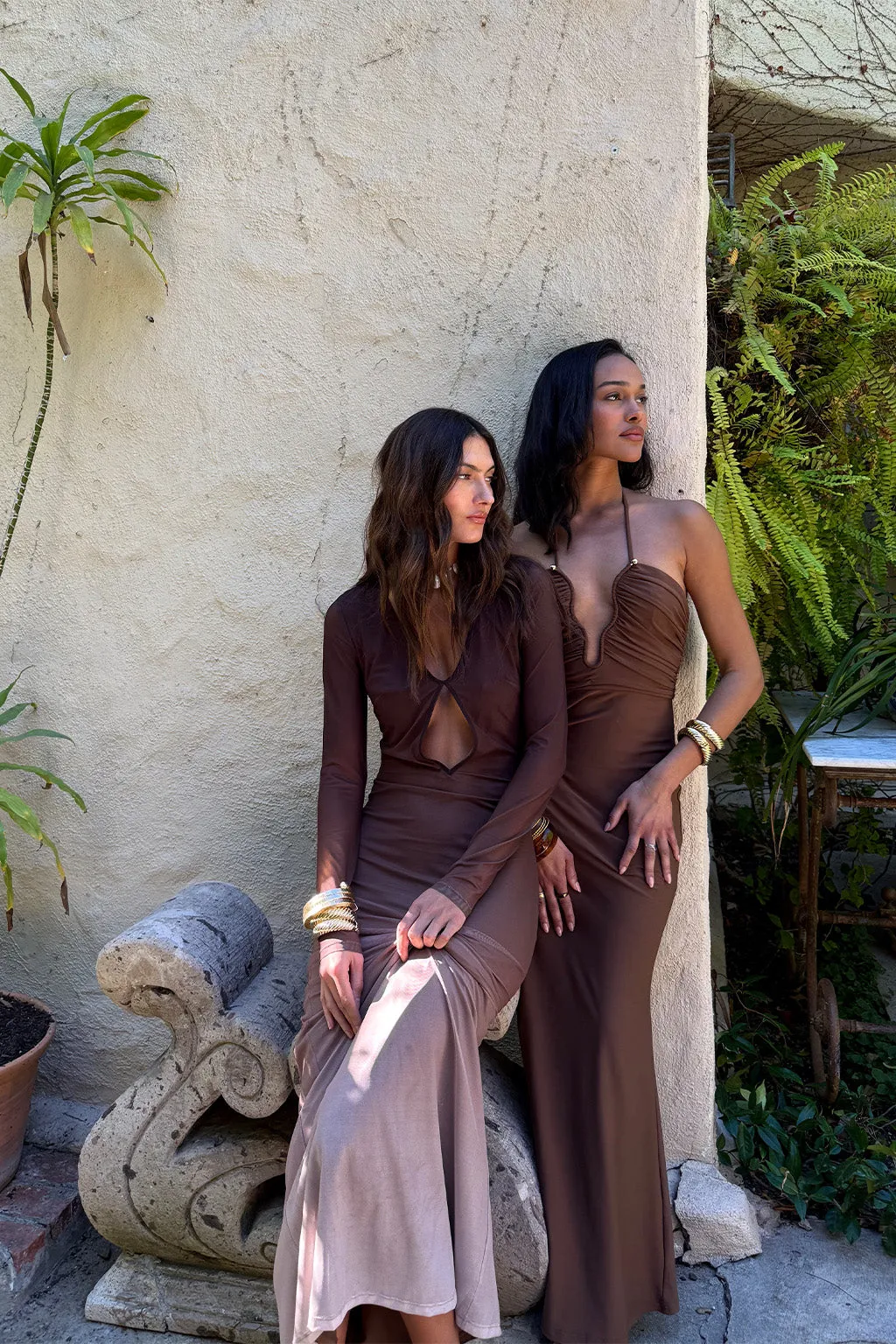 Mendoza Mocha Plunge Maxi Dress