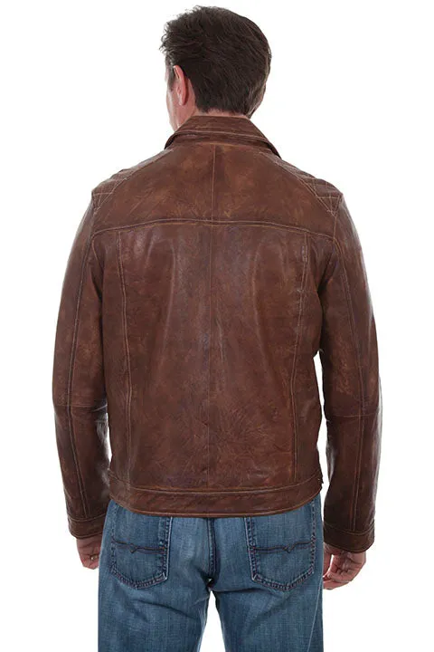 Men's Leather Jacket Collection: Scully Casual Zip Front Woven Details