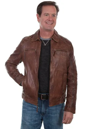 Men's Leather Jacket Collection: Scully Casual Zip Front Woven Details