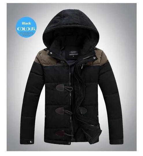 Men's OX Horn Button Thick Cotton Hooded Jacket