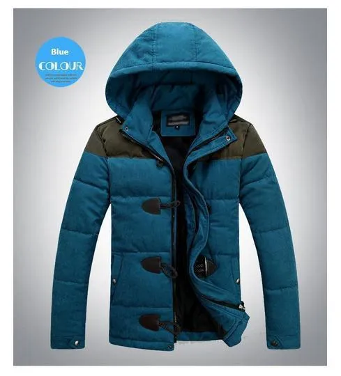 Men's OX Horn Button Thick Cotton Hooded Jacket