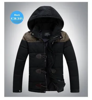 Men's OX Horn Button Thick Cotton Hooded Jacket