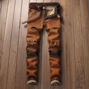 Men's Rust Colored Distressed Jeans Up To Size 40