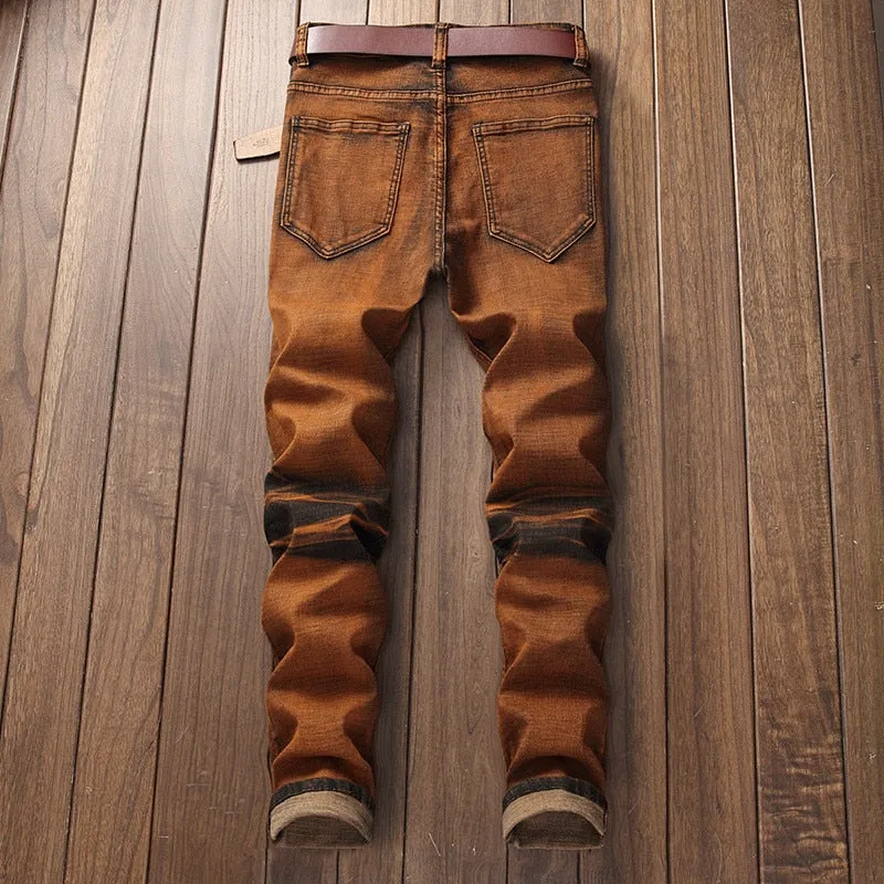 Men's Rust Colored Distressed Jeans Up To Size 40
