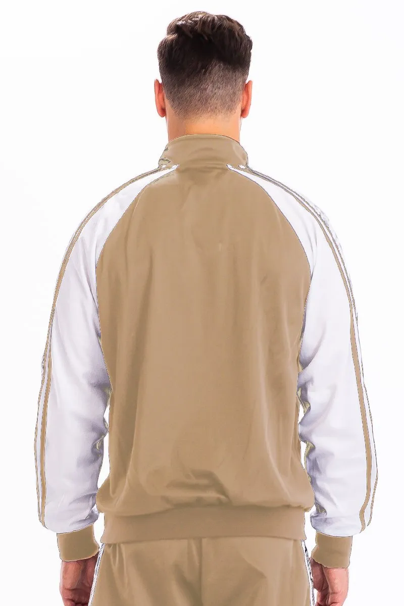 Men's Snake Panel Zip-Up Jacket- Beige & White