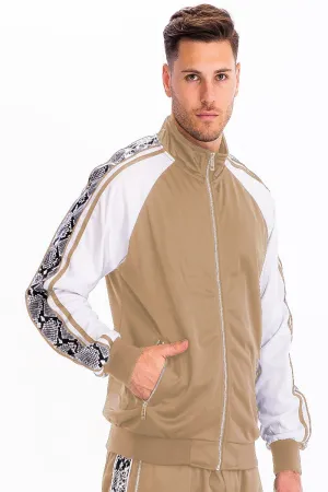 Men's Snake Panel Zip-Up Jacket- Beige & White