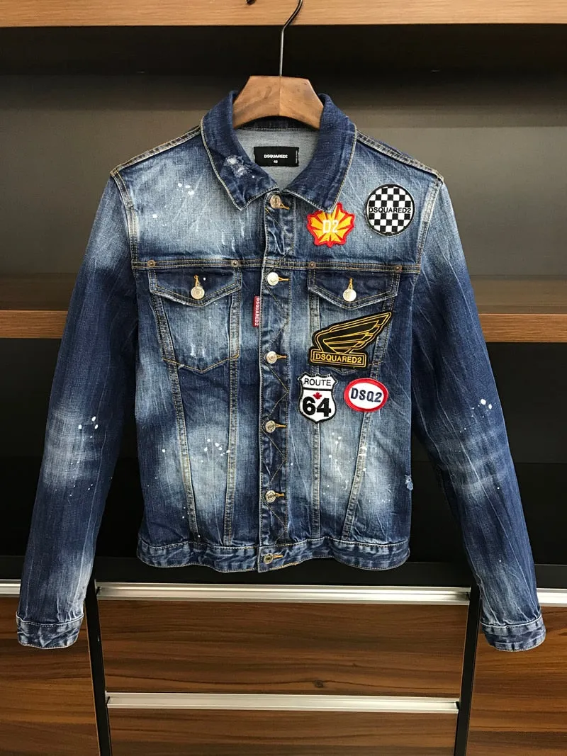 Mens  Trendy Fashion Ripped Denim Jacket