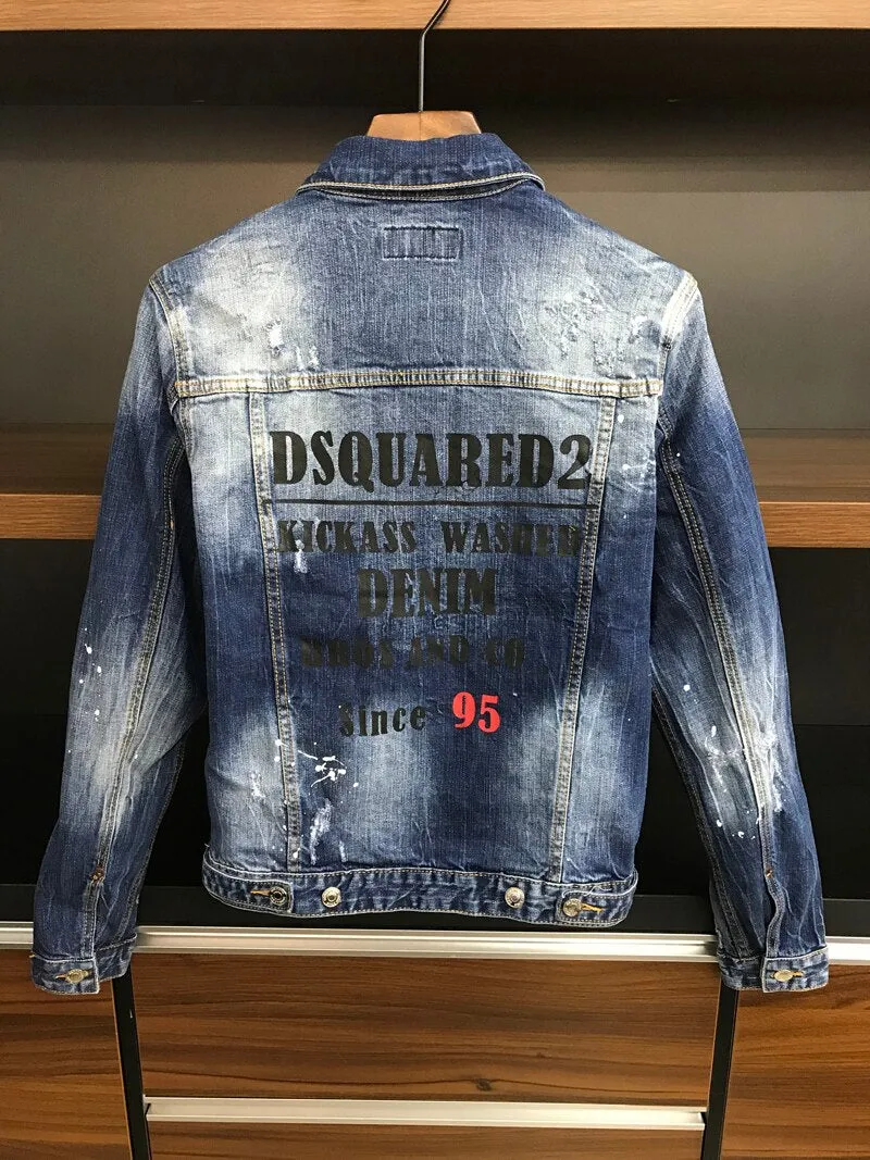 Mens  Trendy Fashion Ripped Denim Jacket