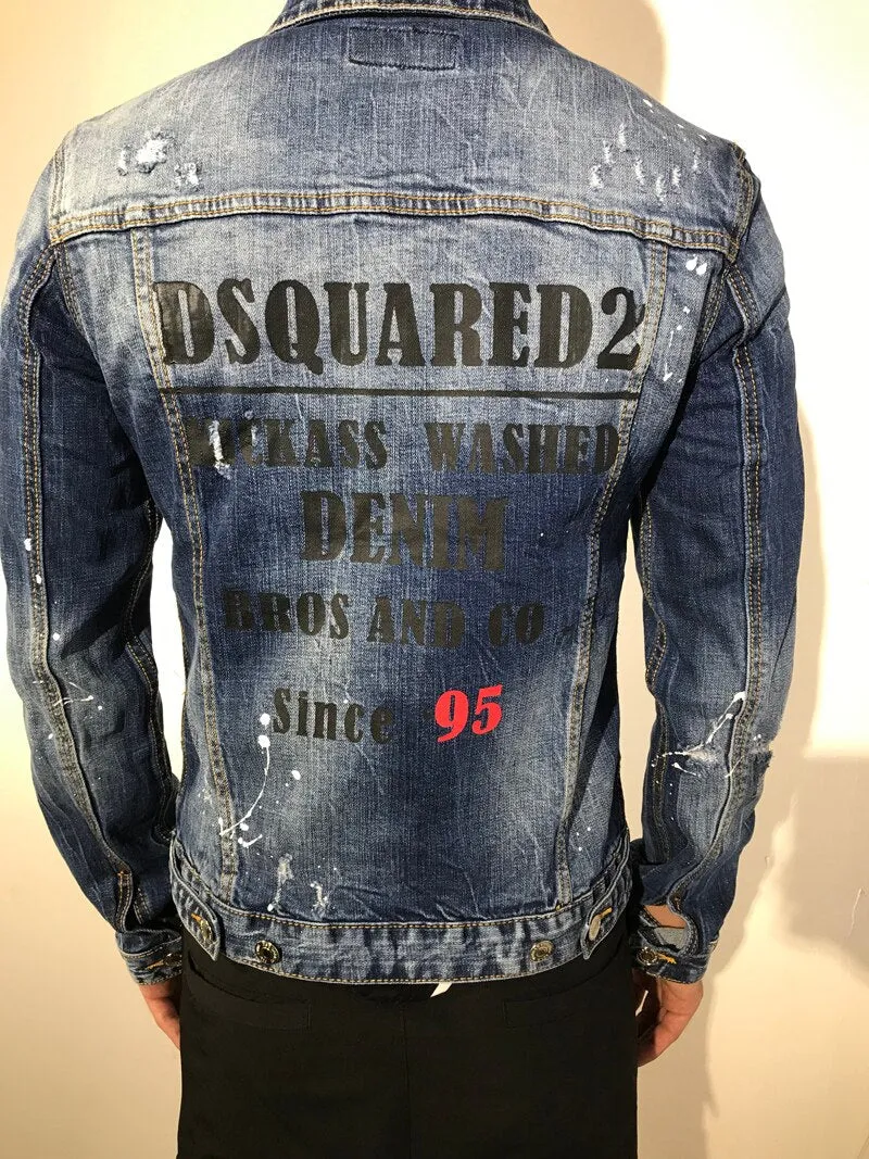 Mens  Trendy Fashion Ripped Denim Jacket