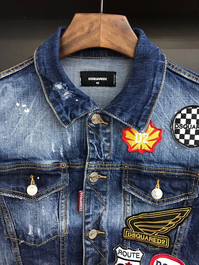 Mens  Trendy Fashion Ripped Denim Jacket