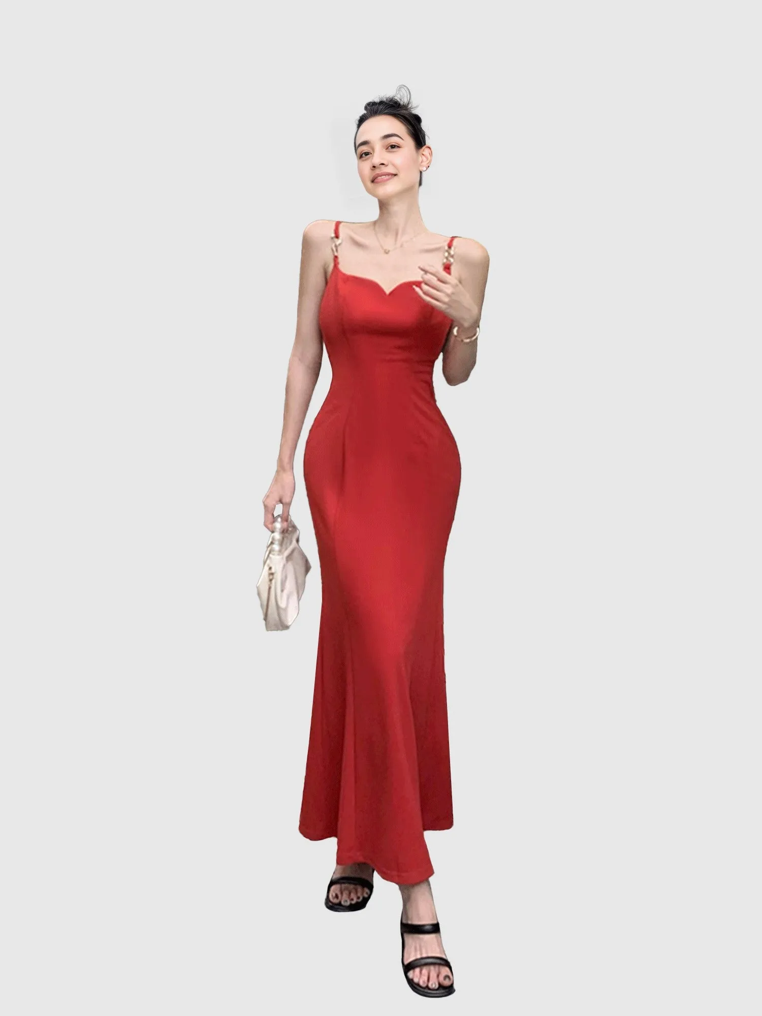Mermaid Fit Dress With Metal Buckle Straps