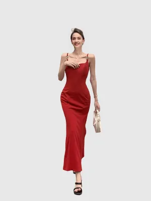 Mermaid Fit Dress With Metal Buckle Straps