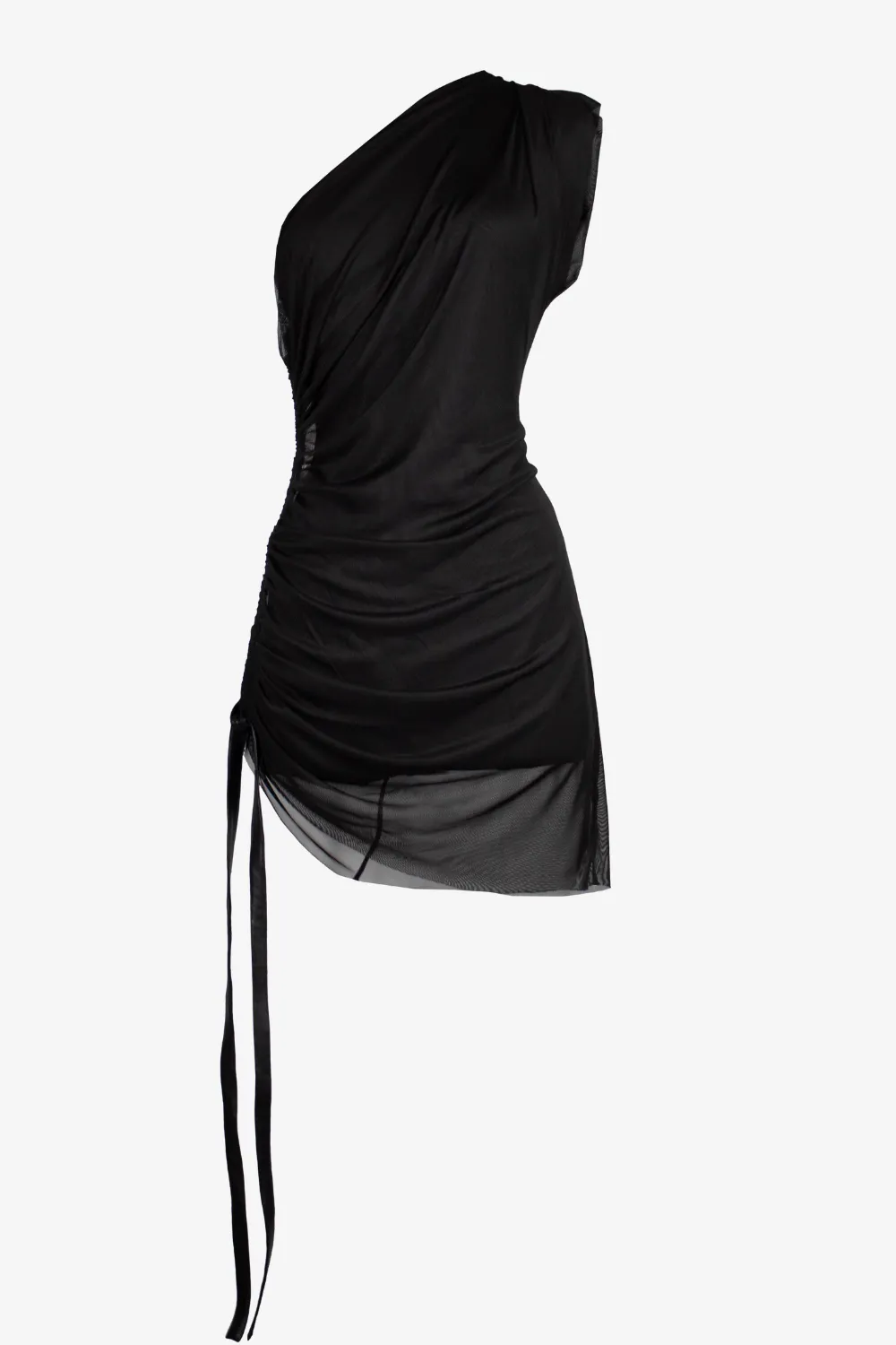 Mesh One-Shoulder Mini Dress