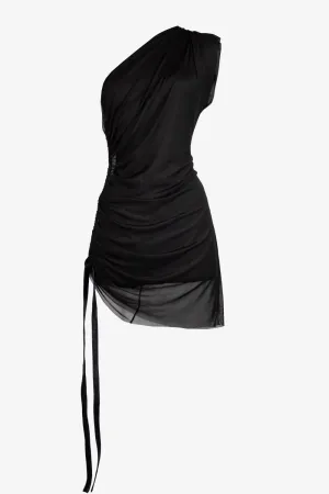 Mesh One-Shoulder Mini Dress