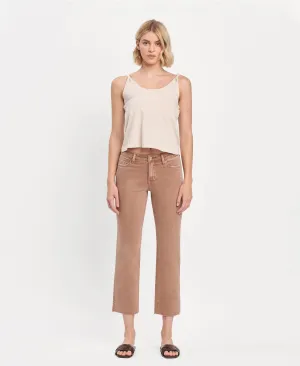 Mid Rise Crop Raw Hem Straight Jeans