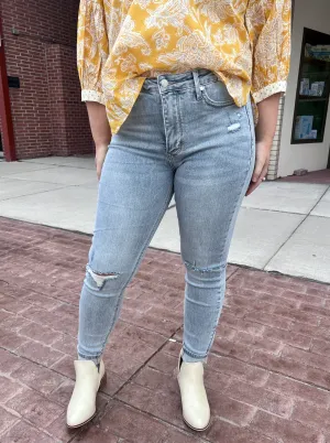 Mid Rise Tummy Control Destroyed Skinny Jeans