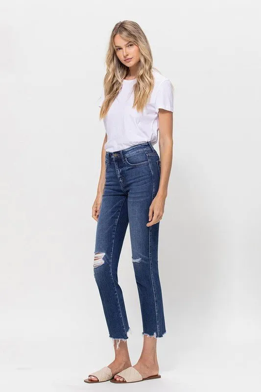 Midrise Crop Slim Straight Denim